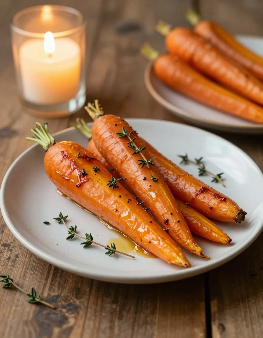 Roasted carrots and sweet potatoes on a ceramic plate